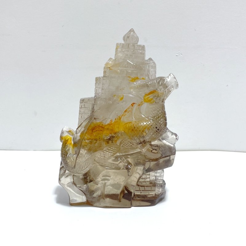 Golden Healer Quartz Hematoid Fire Quartz Flying Dragon Castle Carving - Wholesale Crystals