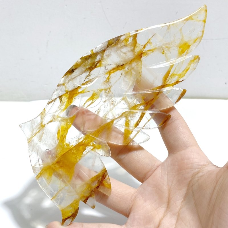 Golden Hematoid Quartz Fire Quartz Angel Carving Wing With Stand -Wholesale Crystals