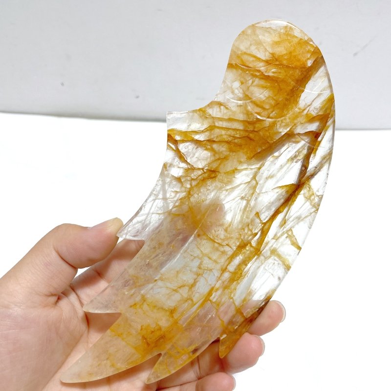 Golden Hematoid Quartz Fire Quartz Angel Wing Carving With Stand - Wholesale Crystals