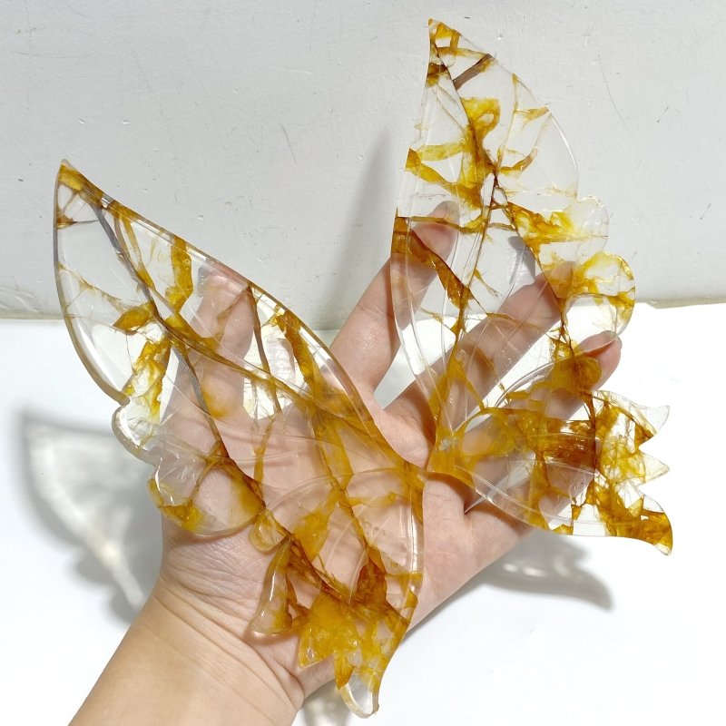 Golden Hematoid Quartz Fire Quartz Butterfly Wing Carving With Stand -Wholesale Crystals