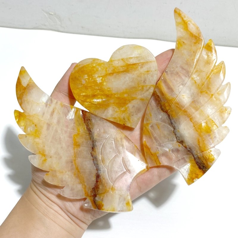 Golden Hematoid Quartz Heart Wing Carving With Stand Fire Quartz -Wholesale Crystals