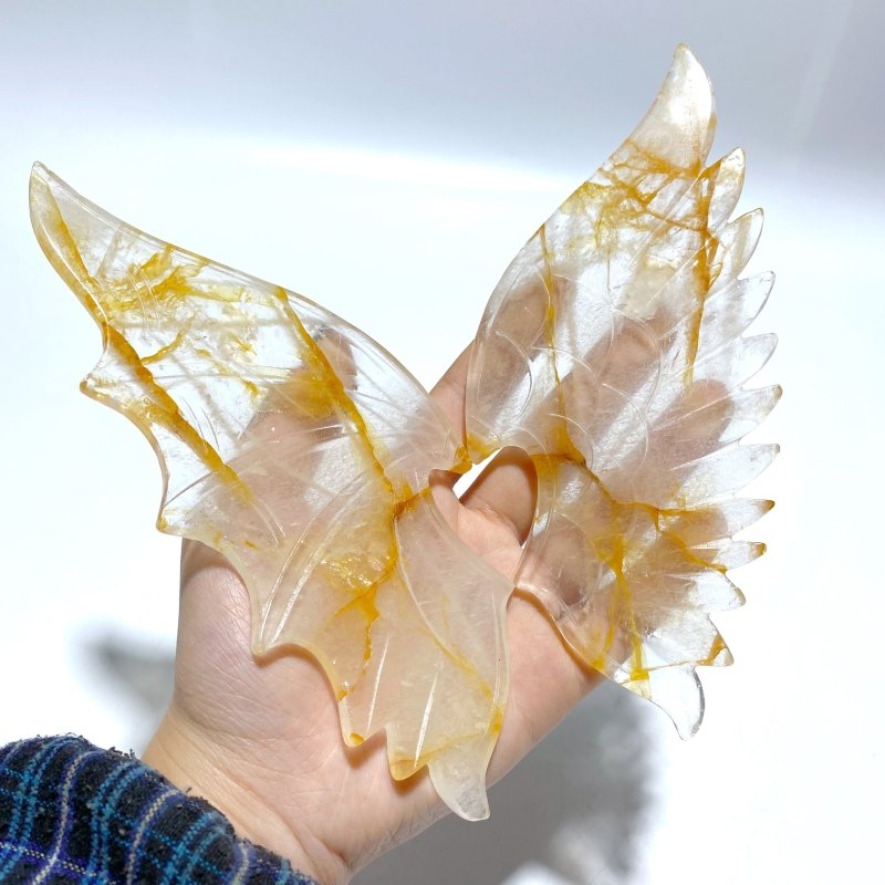 Hematoid Quartz Golden Fire Quartz Demon And Angel Wing Carving With Stand - Wholesale Crystals