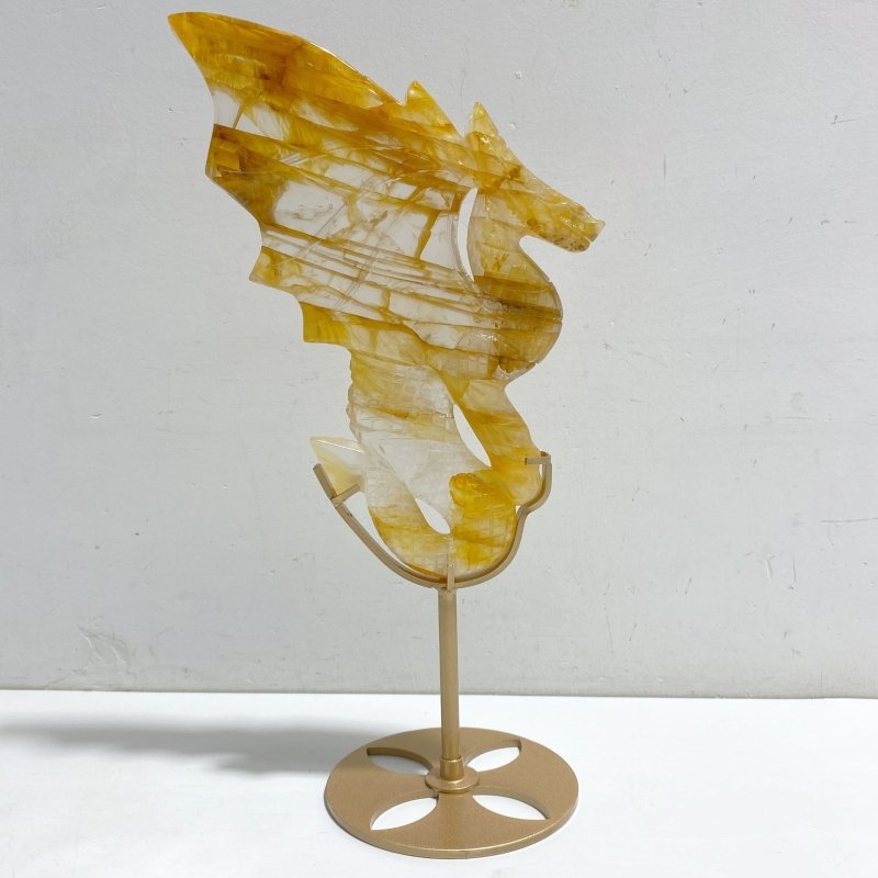 Hematoid Quartz Golden Fire Quartz Flying Dragon Carving With Stand -Wholesale Crystals