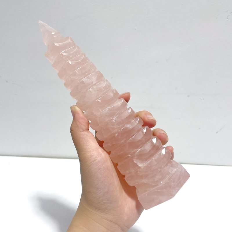 Large Beautiful Rose Quartz Wenchang Tower 13 - level Pagoda - Wholesale Crystals