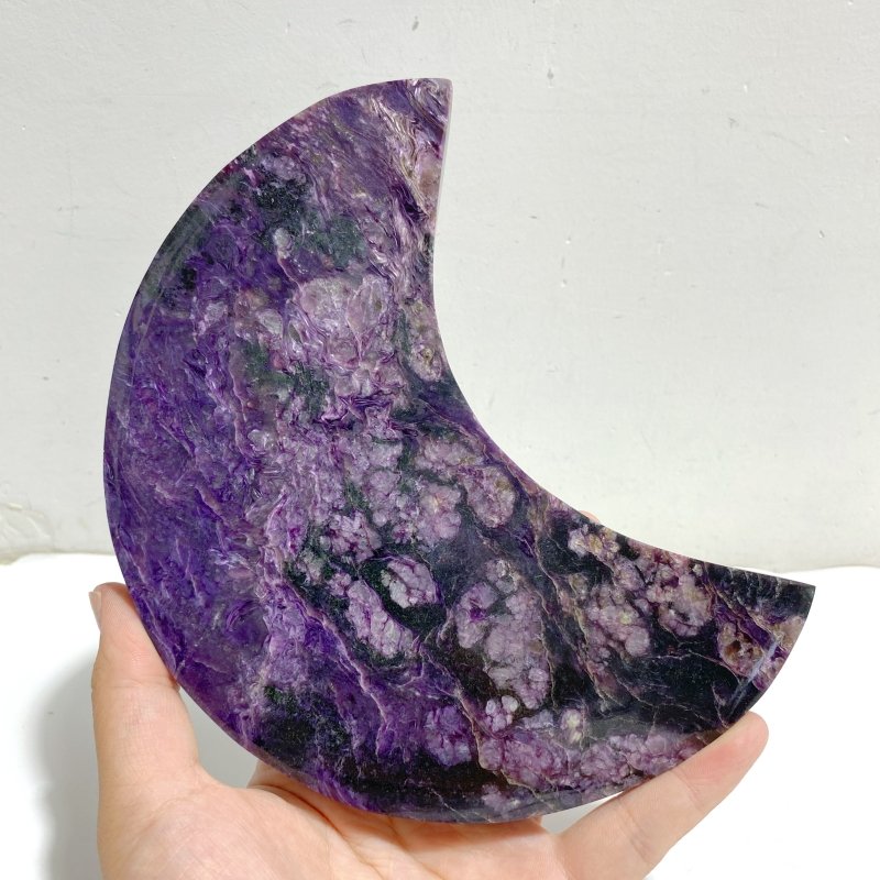Large Charoite Moon Carving With Stand 4 -Wholesale Crystals