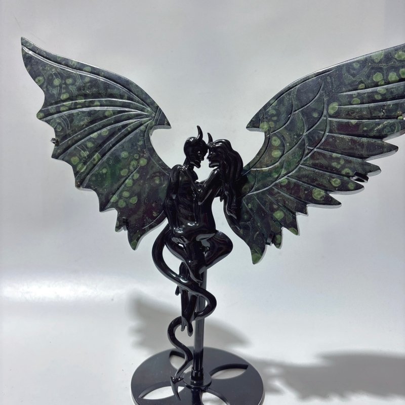 Large Kambaba Demon And Angel Wing Carving With Stand -Wholesale Crystals