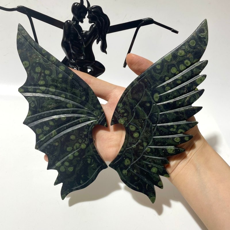 Large Kambaba Demon And Angel Wing Carving With Stand -Wholesale Crystals