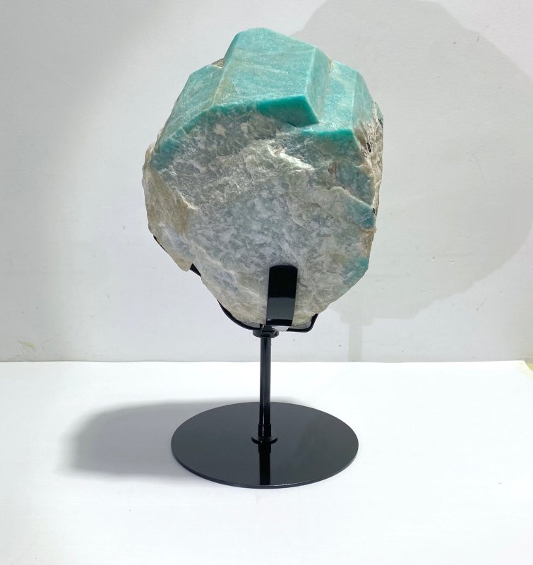 Large Raw Amazonite Mixed Black Tourmaline Specimen With Stand - Wholesale Crystals