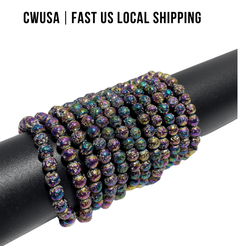 Local Stock - 6MM Aura Colorful Lava Rock Stone Bracelets Wholesale - Wholesale Crystals