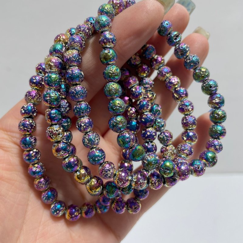 Local Stock - 6MM Aura Colorful Lava Rock Stone Bracelets Wholesale - Wholesale Crystals