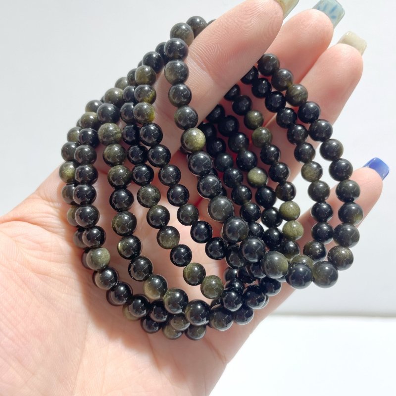 Local Stock - 6MM Gold Sheen Obsidian Bracelets Wholesale - Wholesale Crystals