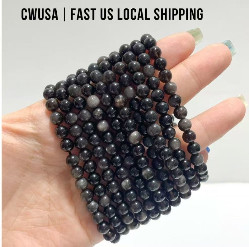 Local Stock - 6MM Silver Sheen Obsidian Bracelets Wholesale - Wholesale Crystals
