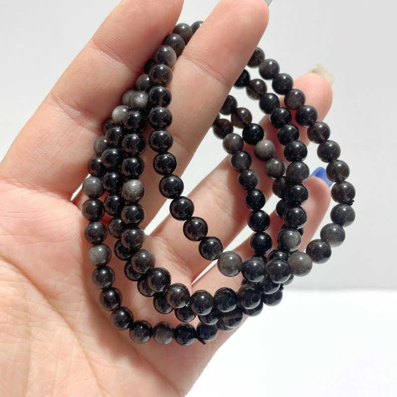 Local Stock - 6MM Silver Sheen Obsidian Bracelets Wholesale - Wholesale Crystals