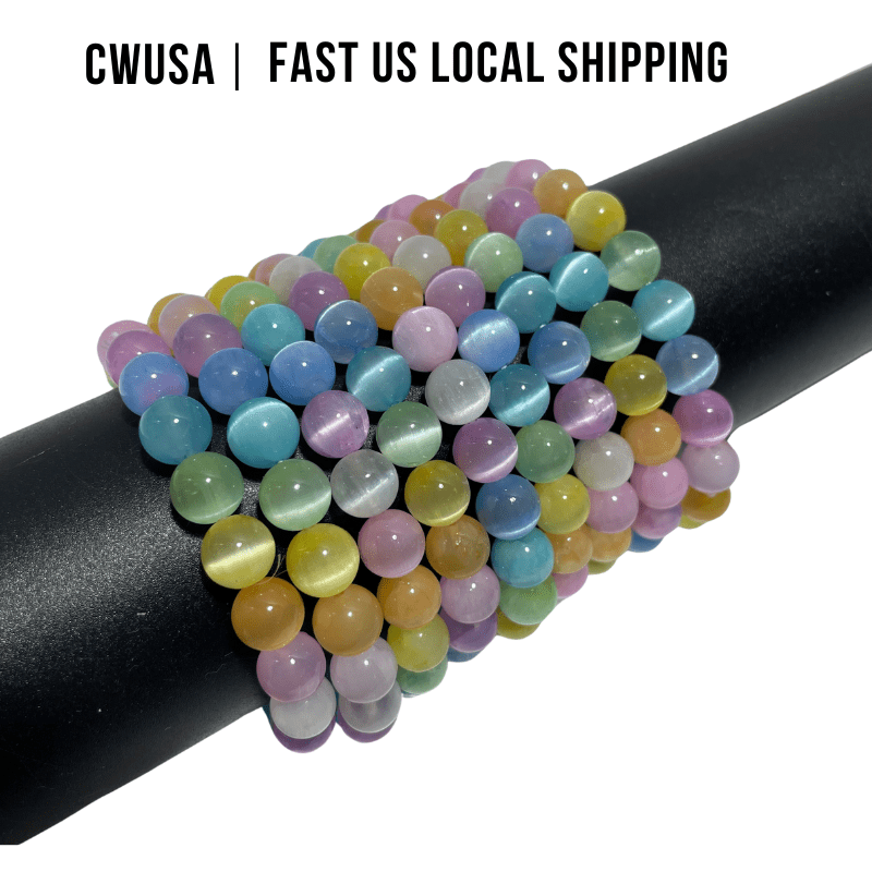 Local Stock - 8MM Aura Colorful Selenite Bracelets Wholesale - Wholesale Crystals
