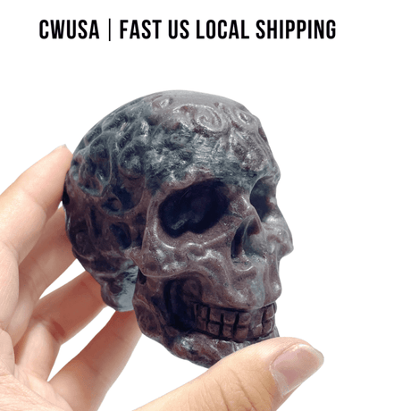 Local Stock - Garnet Mixed Astrophyllite Skull Carving Wholesale - Wholesale Crystals