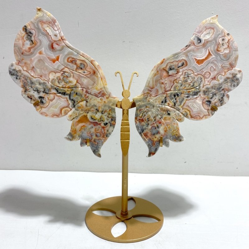Morocco Agate Butterfly Wing Carving With Stand - Wholesale Crystals