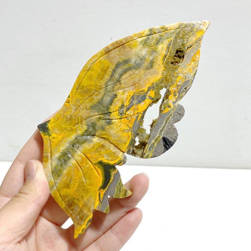 Natural Bumble Bee Stone Jasper Butterly Wing Carving With Stand - Wholesale Crystals