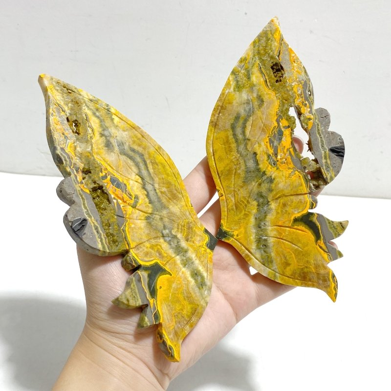 Natural Bumble Bee Stone Jasper Butterly Wing Carving With Stand - Wholesale Crystals