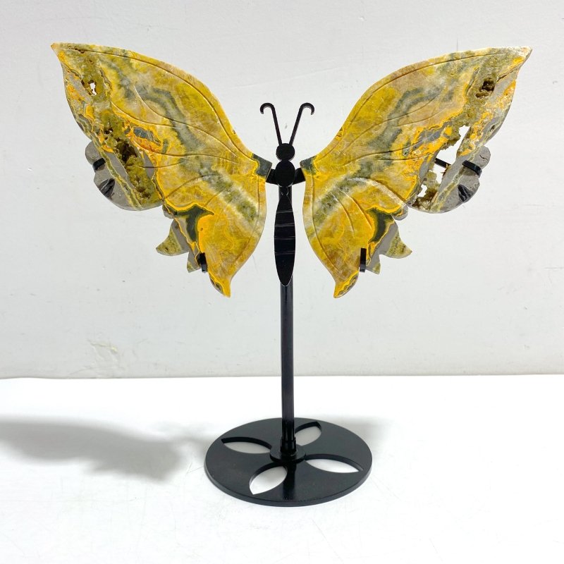 Natural Bumble Bee Stone Jasper Butterly Wing Carving With Stand - Wholesale Crystals