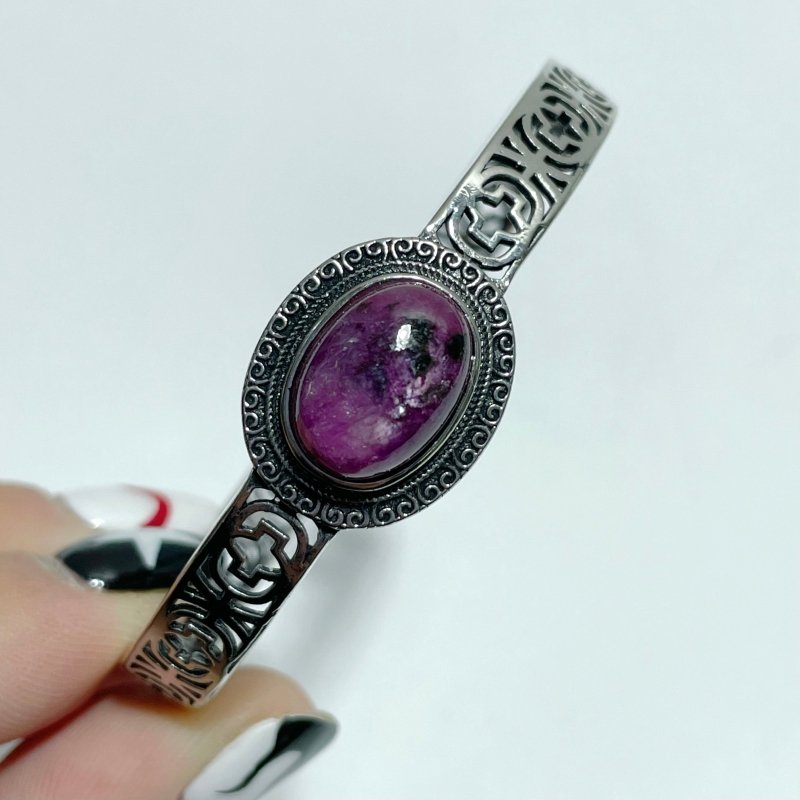 Open Bangle 15 Pieces Delicate Ruby Adjustable Alloy Bracelet - Wholesale Crystals