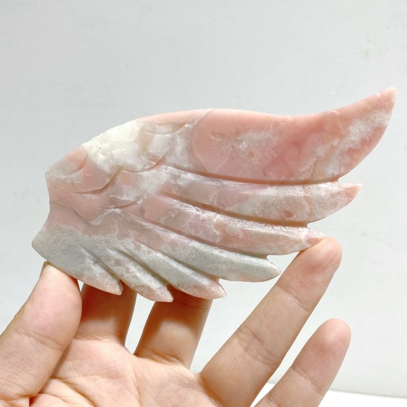 Pink Opal Heart Wing Carving With Stand -Wholesale Crystals