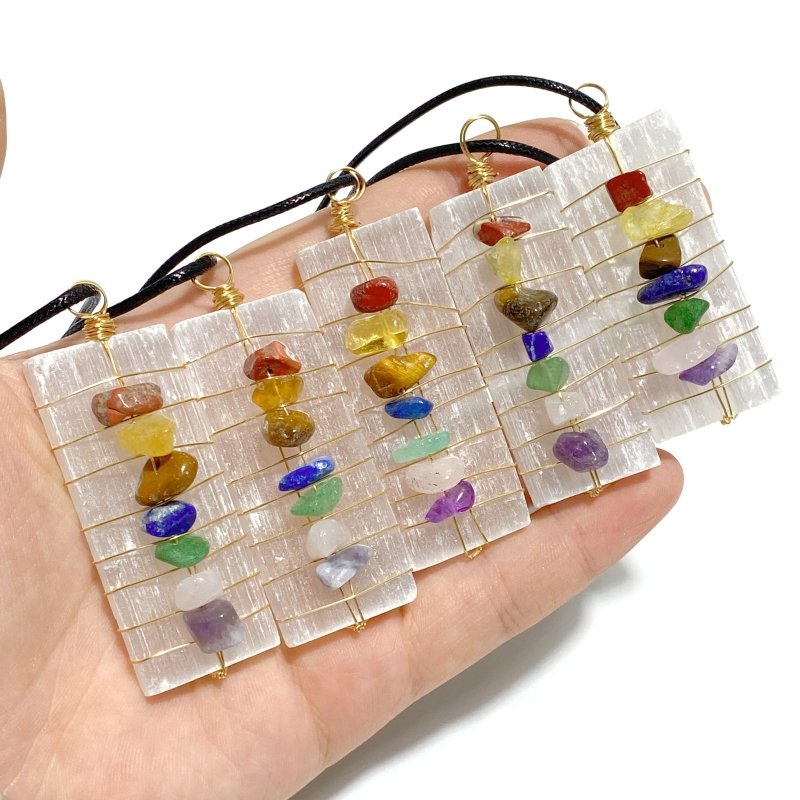 Raw Selenite Sticks With 7 Chakra Healing Stone Pendants Wholesale - Wholesale Crystals