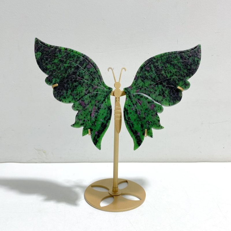 Ruby Zoisite Butterfly Wing Carving With Stand - Wholesale Crystals