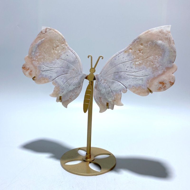 Sakura Flower Agate Butterfly Wing Carving With Stand - Wholesale Crystals