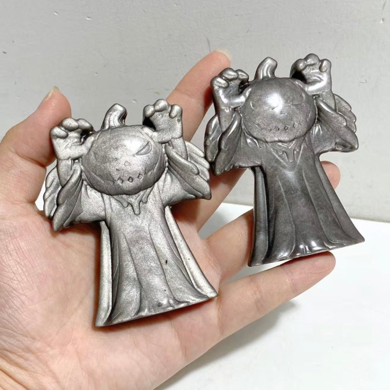Silver Sheen Obsidian Halloween Pumpkin Ghost Carving Wholesale -Wholesale Crystals