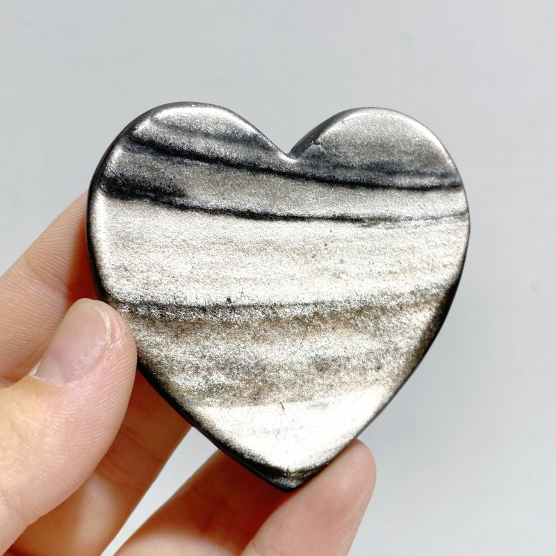 Silver Sheen Obsidian Heart Wing Carving With Stand -Wholesale Crystals