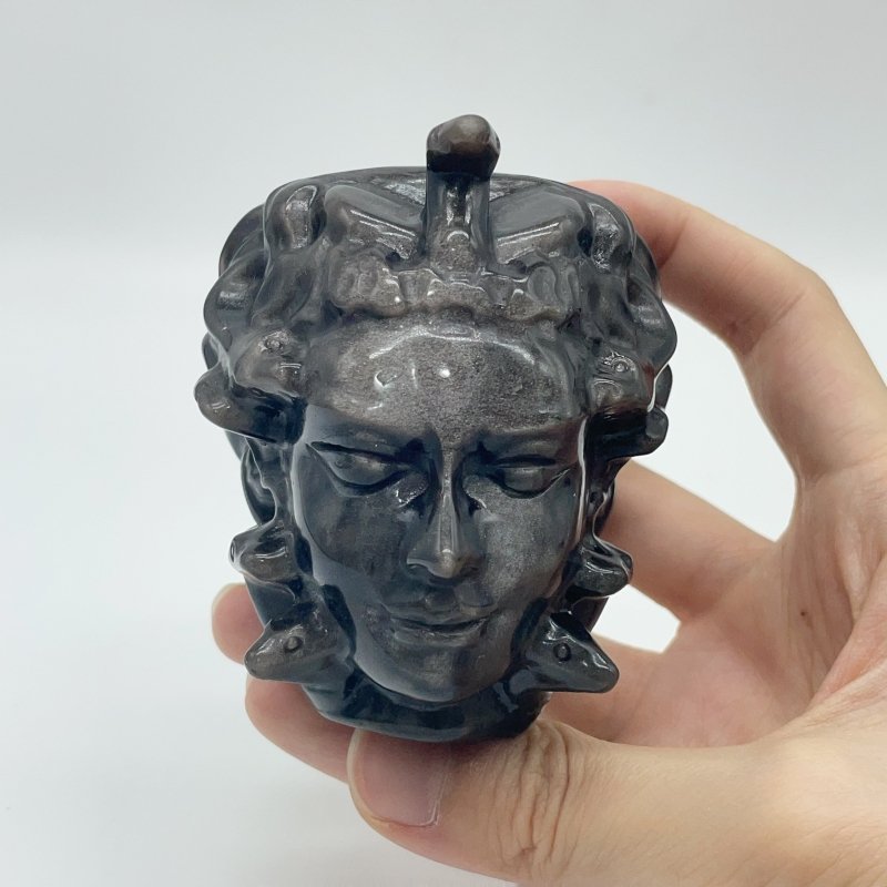 Silver Sheen Obsidian Medusa Carving Wholesale - Wholesale Crystals