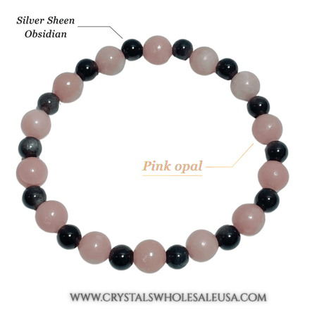 Silver Sheen Obsidian Pink Opal DIY Bracelet Wholesale Original Design - Wholesale Crystals