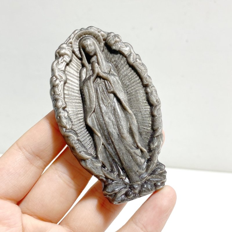 Silver Sheen Obsidian Virgin Mary Carving Wholesale -Wholesale Crystals
