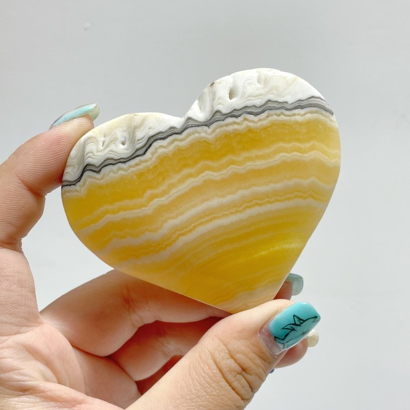 Stripe Yellow/Grey Calcite Heart Wholesale - Wholesale Crystals