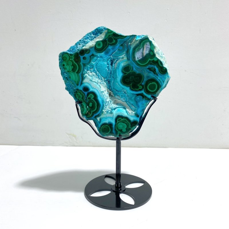 Unique Chrysocolla Mixed Malachite Specimen Raw Bottom With Stand - Wholesale Crystals