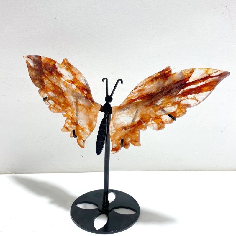 Unique Fire Quartz Butterfly Wing Carving With Stand - Wholesale Crystals