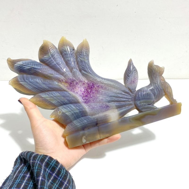 Unique Geode Druzy Agate Nine - tailed Fox Carving 3 - Wholesale Crystals