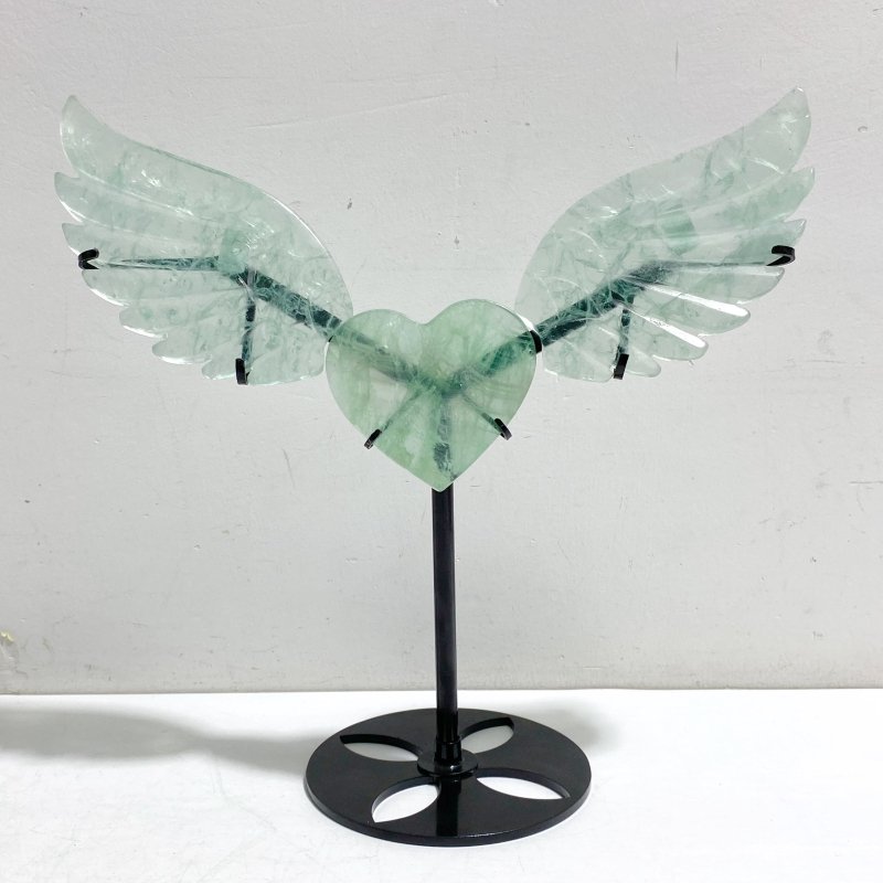 Unique Green Fluorite Heart Wing Carving With Stand -Wholesale Crystals