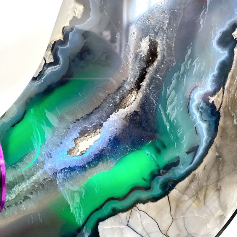 Unique Large Geode Druzy Volcano Agate Moon Carving With Stand(UV - Reactive) 4 - Wholesale Crystals