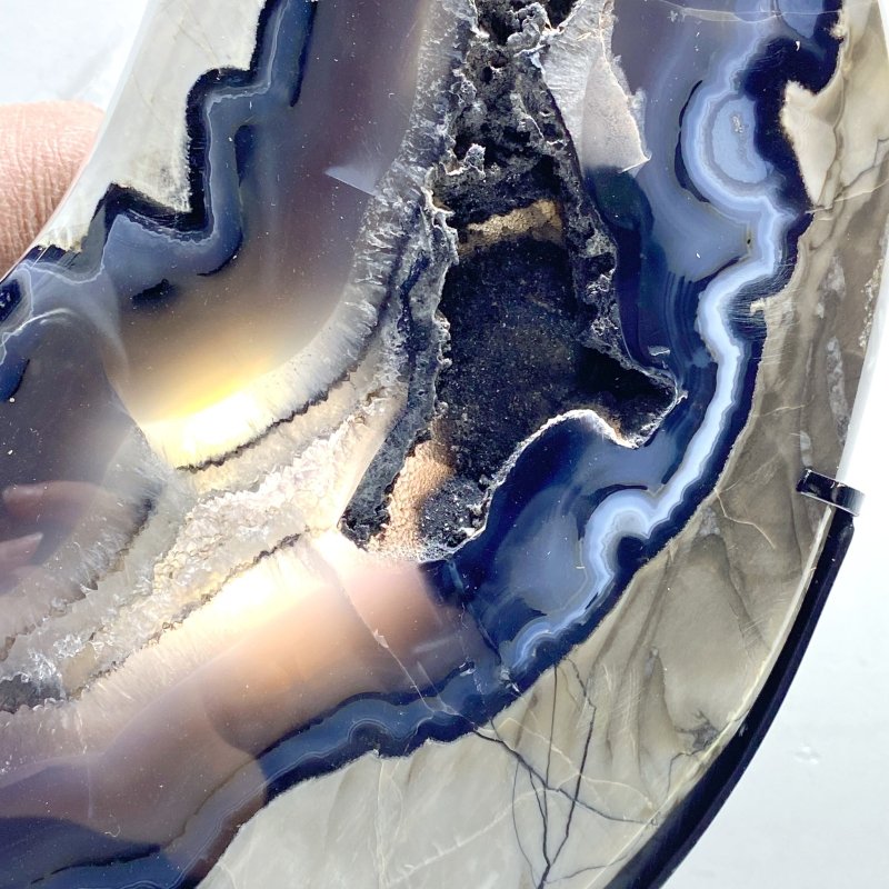 Unique Large Geode Druzy Volcano Agate Moon Carving With Stand(UV - Reactive) 5 - Wholesale Crystals