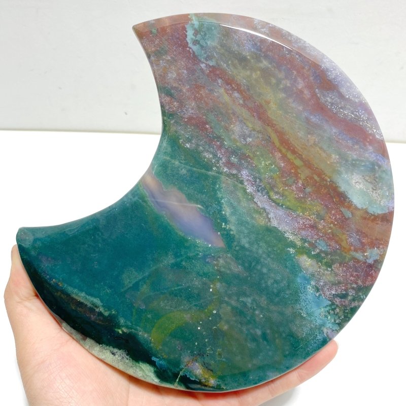 Unique Large Ocean Jasper Moon Carving With Stand - Wholesale Crystals