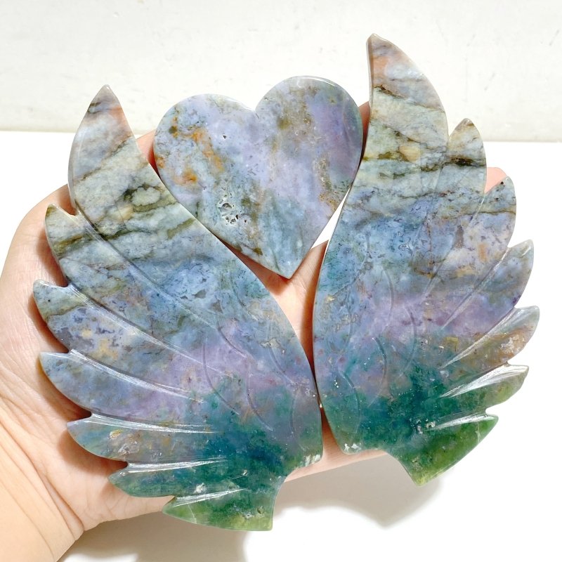 Unique Ocean Jasper Heart Wing Carving With Stand -Wholesale Crystals