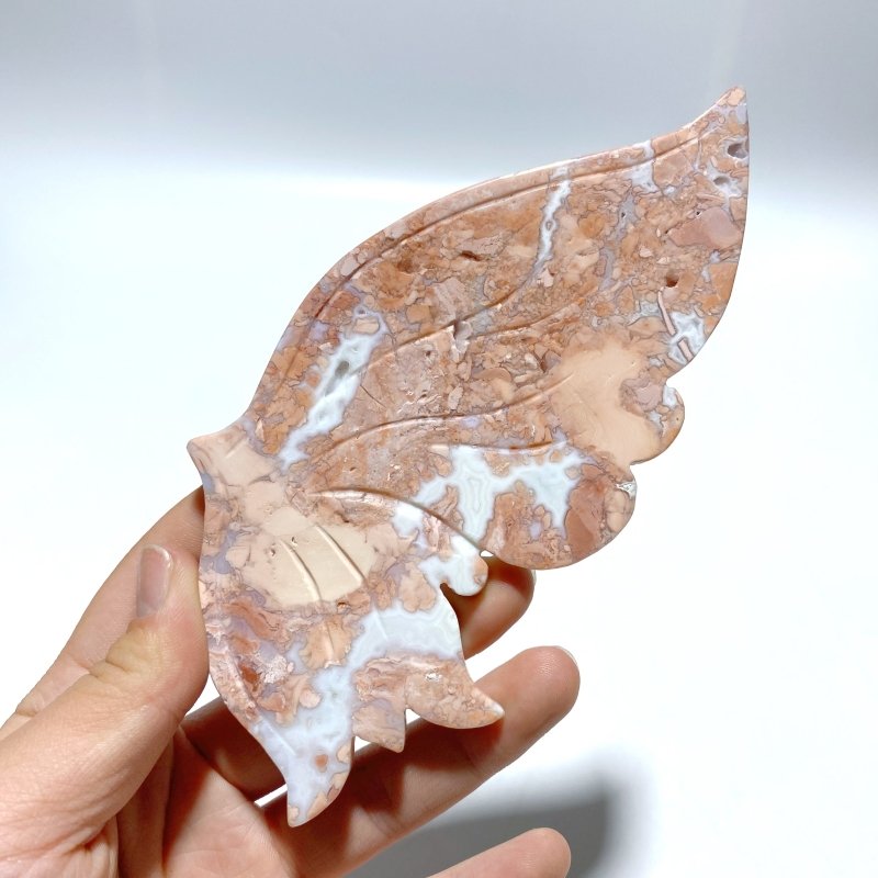 Unique Pink Agate Butterfly Wing Carving With Stand - Wholesale Crystals
