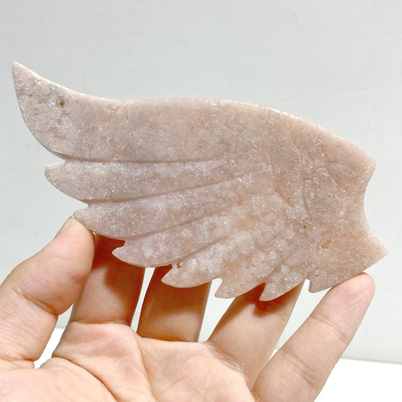 Unique Pink Agate Heart Wing Carving With Stand -Wholesale Crystals