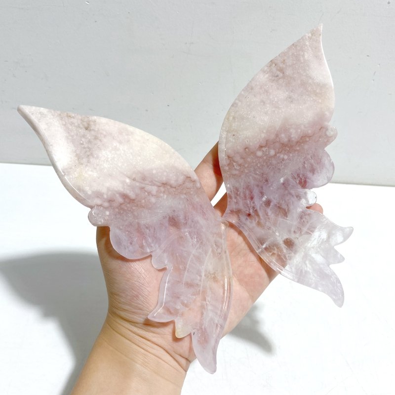 Unique Pink Sakura Agate Butterfly Wing Carving With Stand - Wholesale Crystals