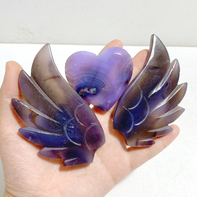 Unique Purple Agate Heart Wing Carving With Stand - Wholesale Crystals