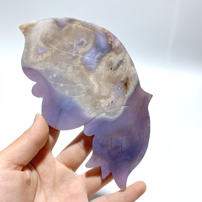 Unique Purple Sakura Flower Agate Butterfly Wing Carving With Stand - Wholesale Crystals