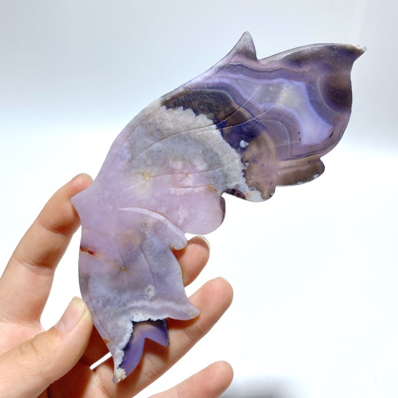 Unique Purple Sakura Flower Agate Butterfly Wing With Stand - Wholesale Crystals