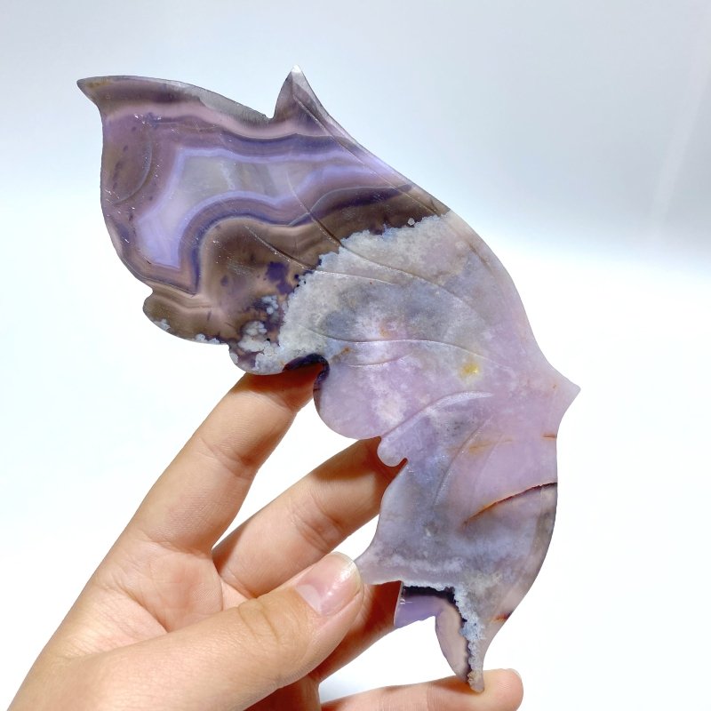 Unique Purple Sakura Flower Agate Butterfly Wing With Stand - Wholesale Crystals