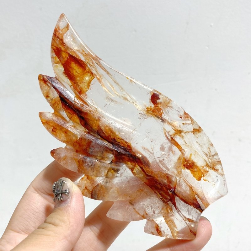 Unique Red Fire Quartz Heart Wing Carving With Stand -Wholesale Crystals